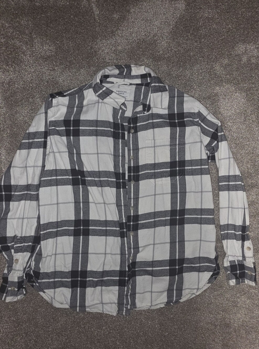 AE Women's Classic Black & White Plaid Button-Up Shirt